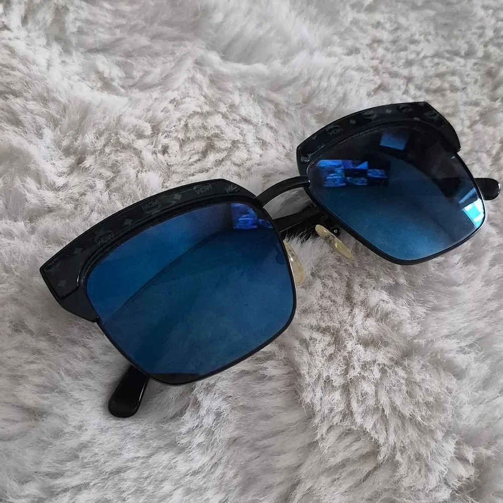 MCM Black Frame Sunglasses with Blue Mirrored Lenses